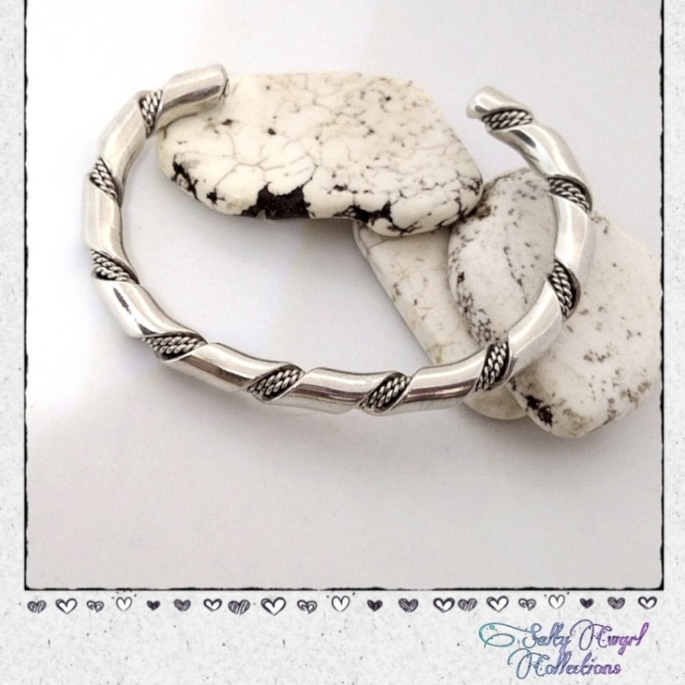 Vintage Navajo Solid Sterling Silver Wrapped Braided Cuff Bracelet